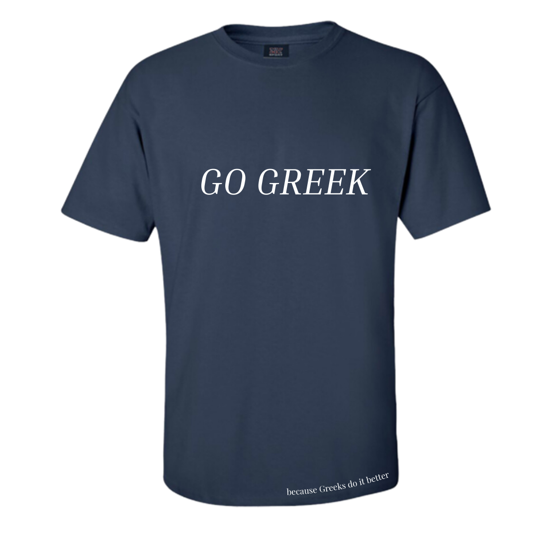 'Go Greek' Navy Blue Tee